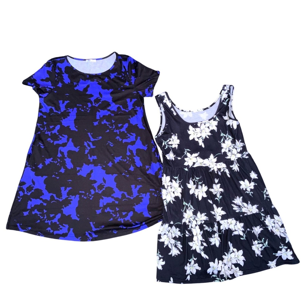 Bundle of 2 Sz XL Floral Print Dresses Bundle Sleeveless Tiered Casual Comfy